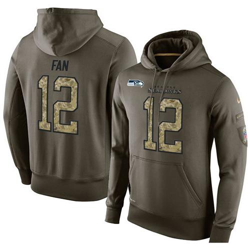 NFL Men's Nike Seattle Seahawks #12 Fan Stitched Green Olive Salute To Service KO Performance Hoodie